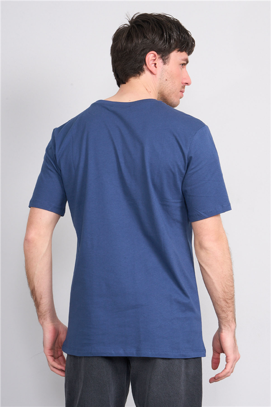 Çetinkaya Mentality 4244 Bisiklet Yaka Regular Baskılı T-shirt İndigo