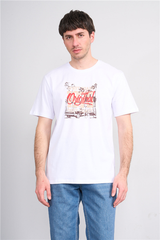 Çetinkaya Mentality 4245 Bisiklet Yaka Regular Baskılı T-shirt Beyaz
