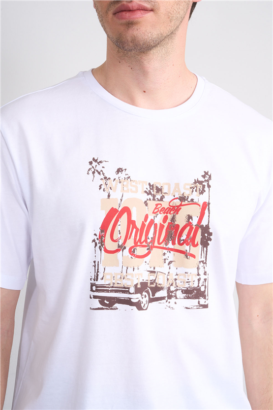 Çetinkaya Mentality 4245 Bisiklet Yaka Regular Baskılı T-shirt Beyaz