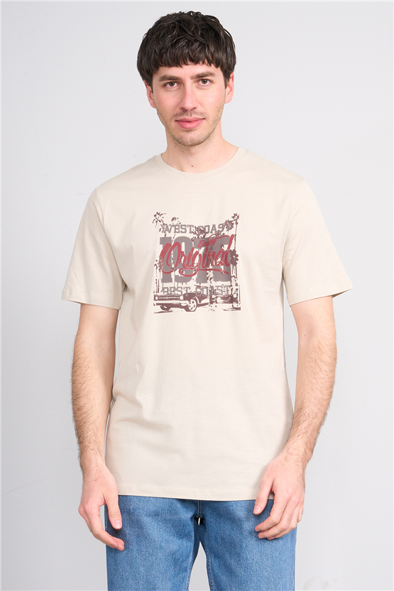 Çetinkaya Mentality 4245 Bisiklet Yaka Regular Baskılı T-shirt Vizon