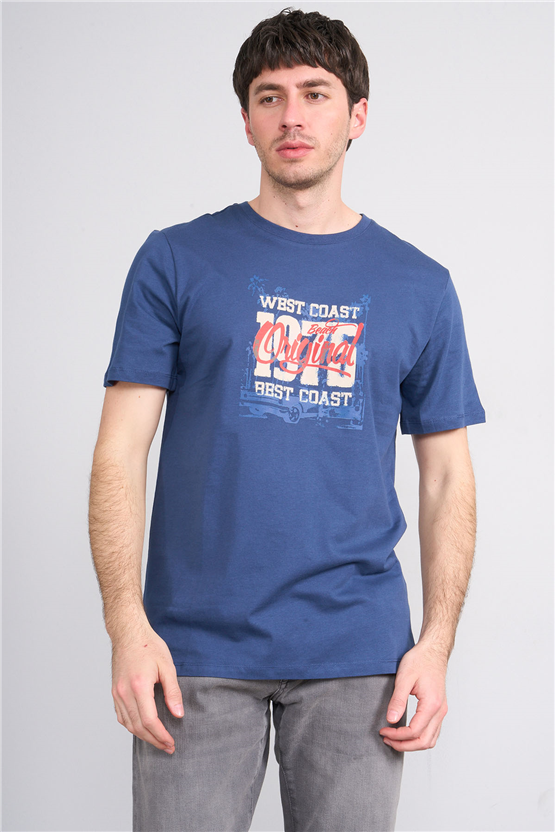 Çetinkaya Mentality 4245 Bisiklet Yaka Regular Baskılı T-shirt İndigo