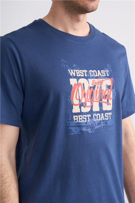 Çetinkaya Mentality 4245 Bisiklet Yaka Regular Baskılı T-shirt İndigo