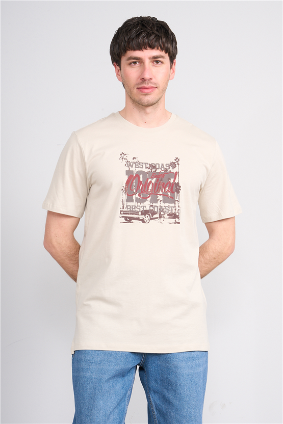 Çetinkaya Mentality 4245 Bisiklet Yaka Regular Baskılı T-shirt Vizon