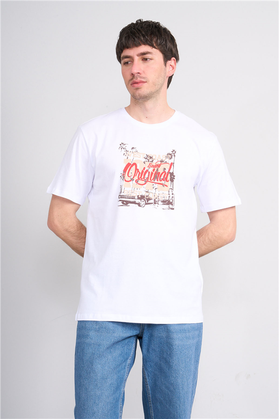 Çetinkaya Mentality 4245 Bisiklet Yaka Regular Baskılı T-shirt Beyaz