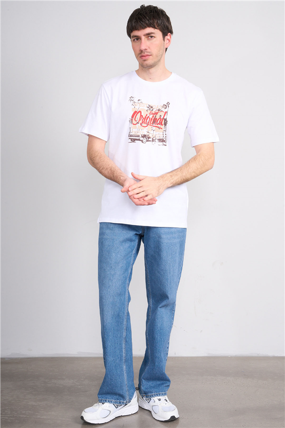 Çetinkaya Mentality 4245 Bisiklet Yaka Regular Baskılı T-shirt Beyaz