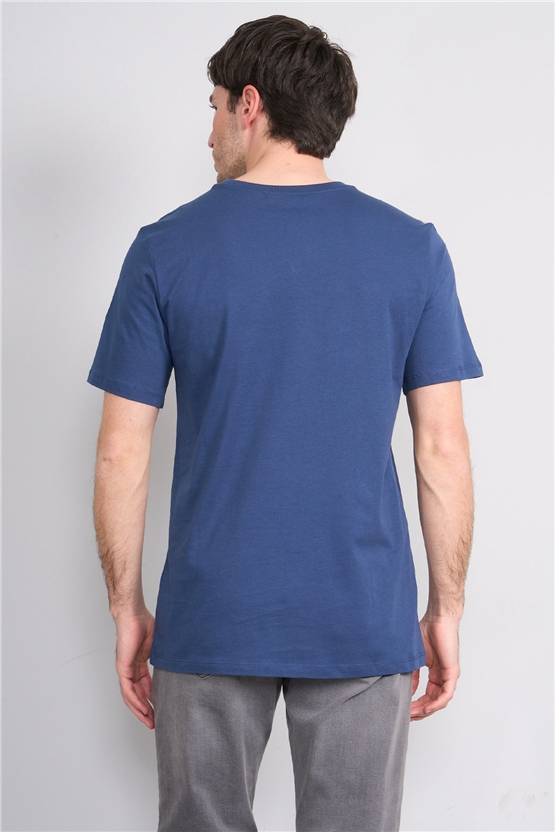 Çetinkaya Mentality 4245 Bisiklet Yaka Regular Baskılı T-shirt İndigo