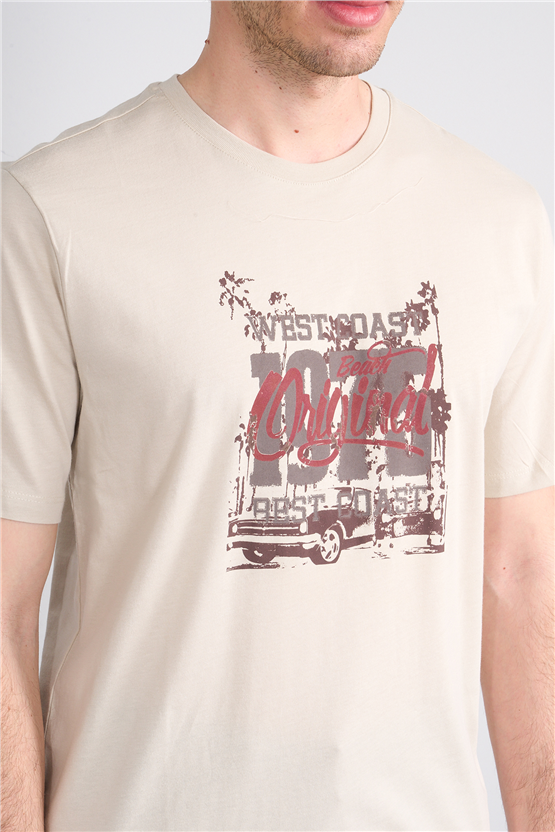 Çetinkaya Mentality 4245 Bisiklet Yaka Regular Baskılı T-shirt Vizon
