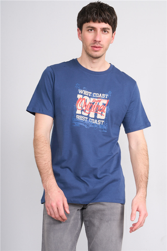 Çetinkaya Mentality 4245 Bisiklet Yaka Regular Baskılı T-shirt İndigo