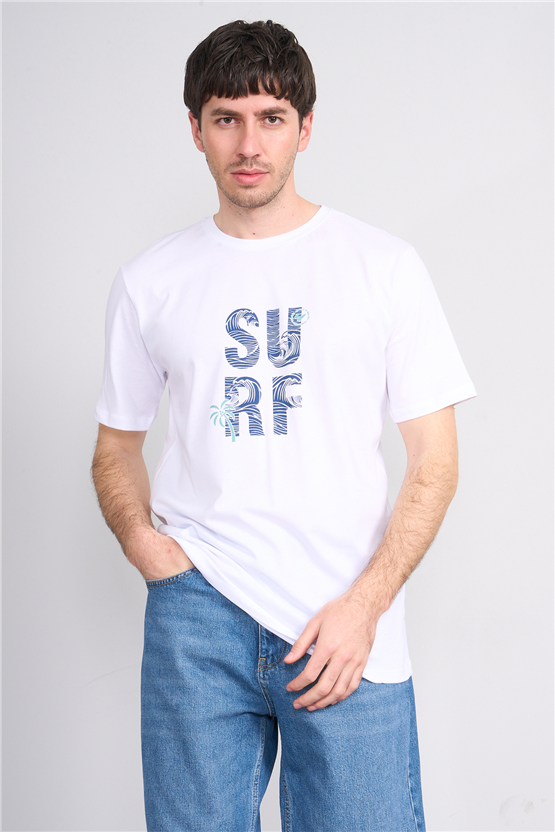 Çetinkaya Mentality 4246 Bisiklet Yaka Regular Baskılı T-shirt Beyaz