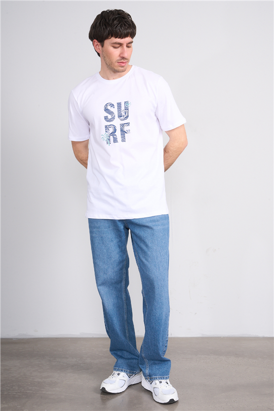 Çetinkaya Mentality 4246 Bisiklet Yaka Regular Baskılı T-shirt Beyaz