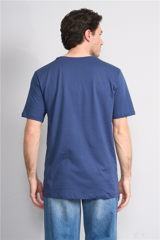 Çetinkaya Mentality 4246 Bisiklet Yaka Regular Baskılı T-shirt İndigo