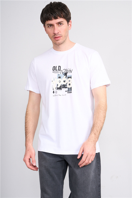 Çetinkaya Mentality 4247 Bisiklet Yaka Regular Baskılı T-shirt Beyaz