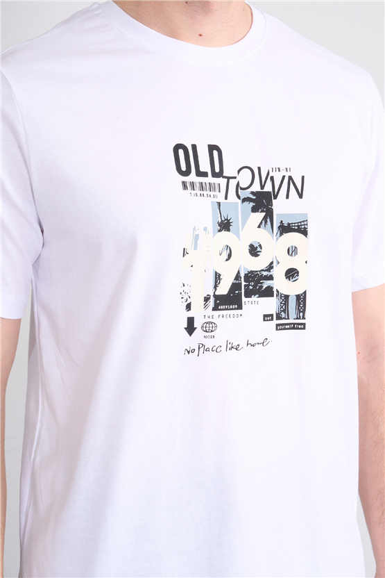 Çetinkaya Mentality 4247 Bisiklet Yaka Regular Baskılı T-shirt Beyaz