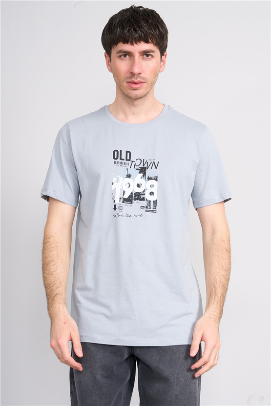 Çetinkaya Mentality 4247 Bisiklet Yaka Regular Baskılı T-shirt Açık Gri