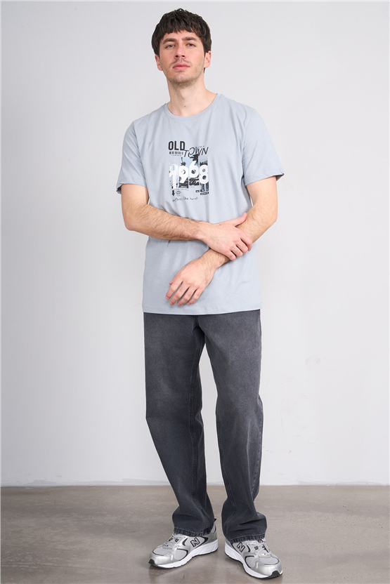 Çetinkaya Mentality 4247 Bisiklet Yaka Regular Baskılı T-shirt Açık Gri