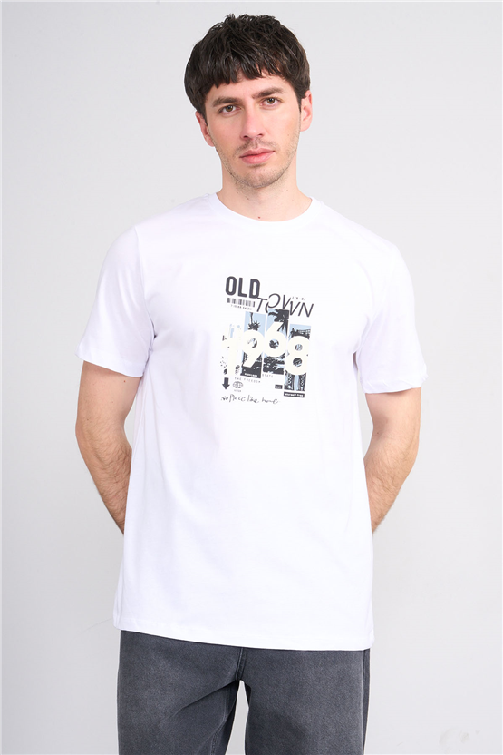 Çetinkaya Mentality 4247 Bisiklet Yaka Regular Baskılı T-shirt Beyaz