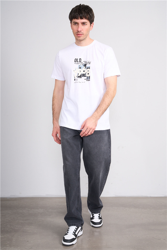 Çetinkaya Mentality 4247 Bisiklet Yaka Regular Baskılı T-shirt Beyaz