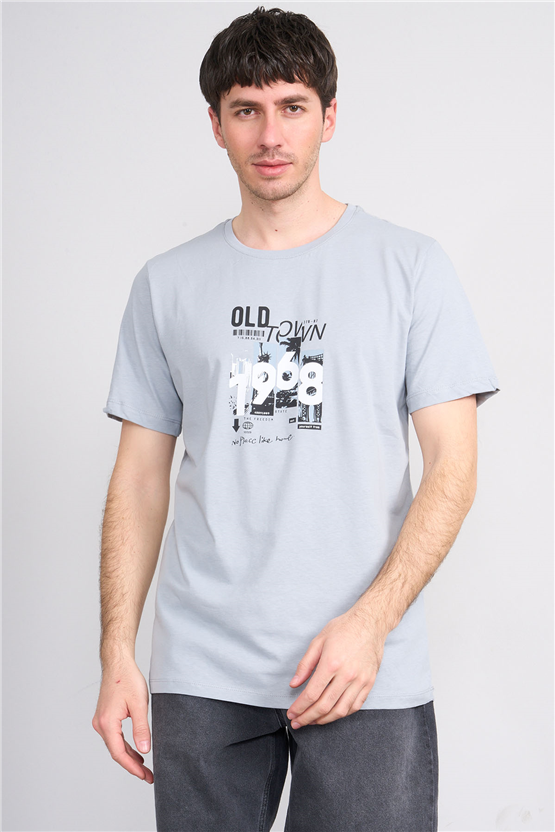 Çetinkaya Mentality 4247 Bisiklet Yaka Regular Baskılı T-shirt Açık Gri
