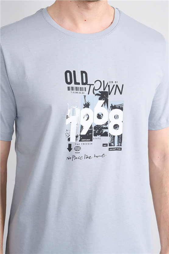 Çetinkaya Mentality 4247 Bisiklet Yaka Regular Baskılı T-shirt Açık Gri