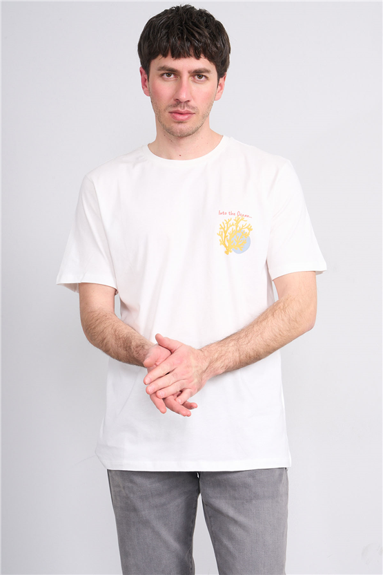 Çetinkaya Mentality 4270 Bisiklet Yaka Regular Baskılı T-shirt Krem