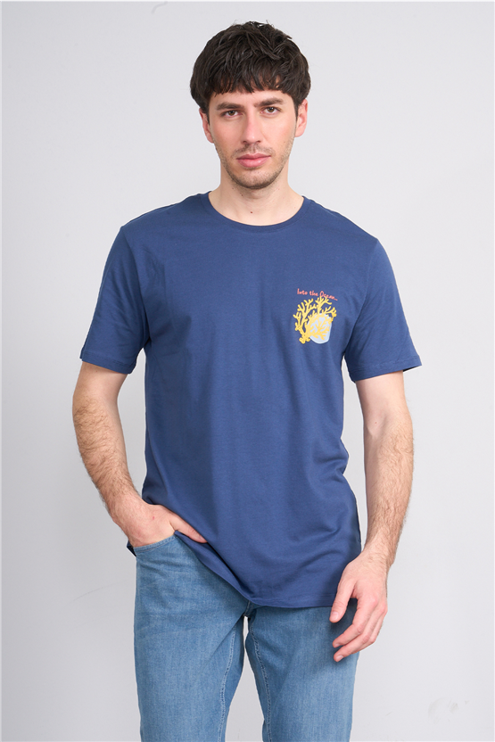 Çetinkaya Mentality 4270 Bisiklet Yaka Regular Baskılı T-shirt İndigo