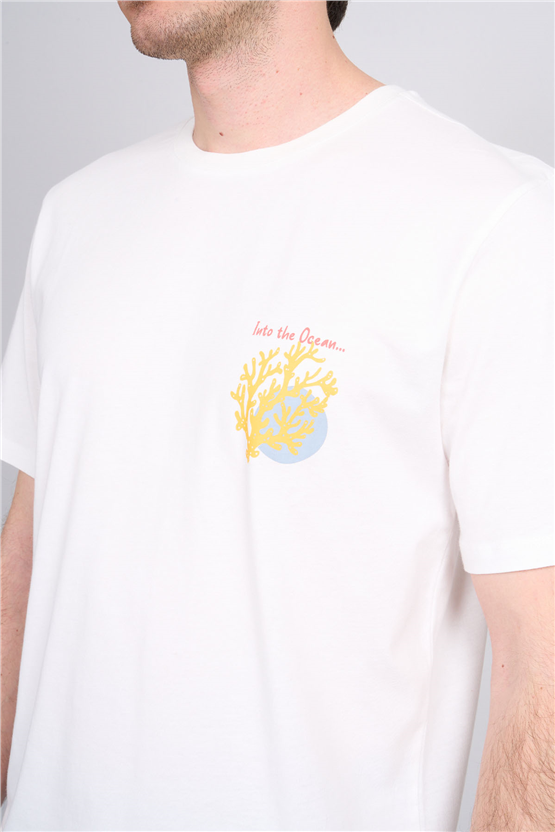 Çetinkaya Mentality 4270 Bisiklet Yaka Regular Baskılı T-shirt Krem