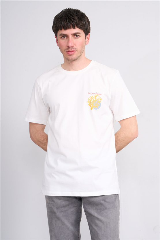 Çetinkaya Mentality 4270 Bisiklet Yaka Regular Baskılı T-shirt Krem