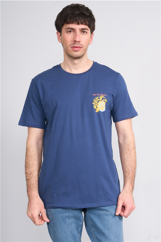 Çetinkaya Mentality 4270 Bisiklet Yaka Regular Baskılı T-shirt İndigo