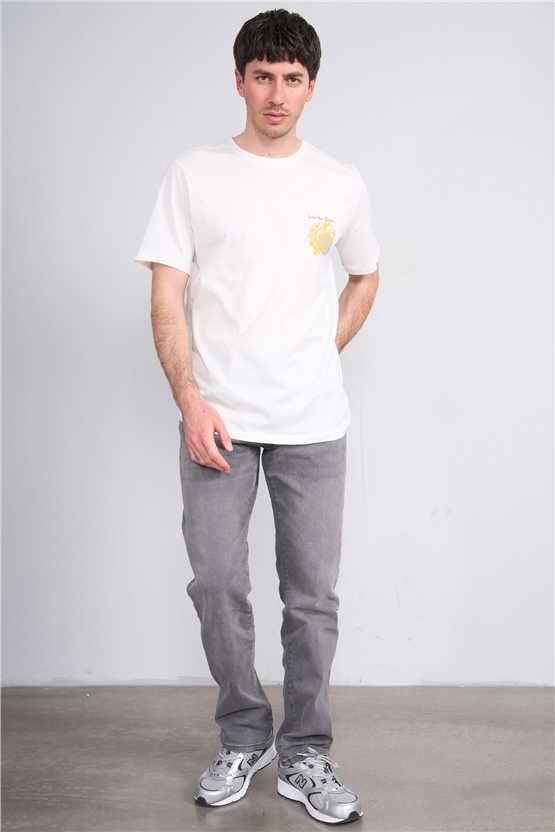 Çetinkaya Mentality 4270 Bisiklet Yaka Regular Baskılı T-shirt Krem