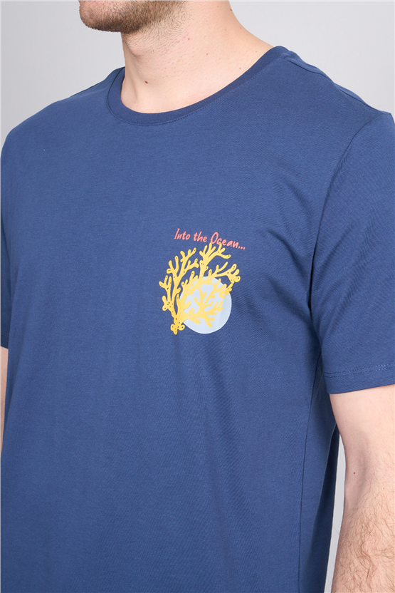Çetinkaya Mentality 4270 Bisiklet Yaka Regular Baskılı T-shirt İndigo