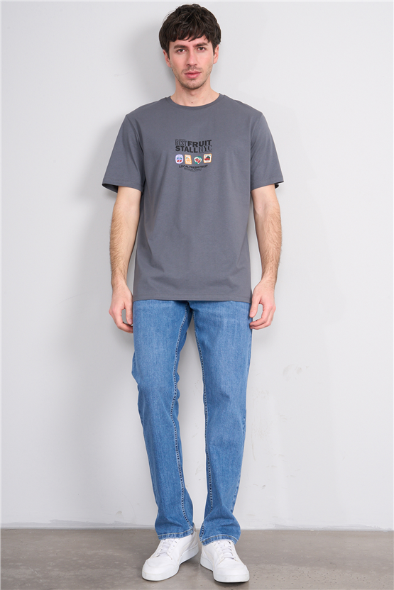 Çetinkaya Mentality 4304 Bisiklet Yaka Regular Baskılı T-shirt Koyu Gri