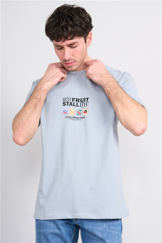 Çetinkaya Mentality 4304 Bisiklet Yaka Regular Baskılı T-shirt Açık Gri