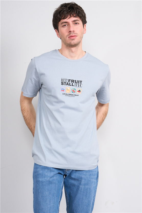 Çetinkaya Mentality 4304 Bisiklet Yaka Regular Baskılı T-shirt Açık Gri