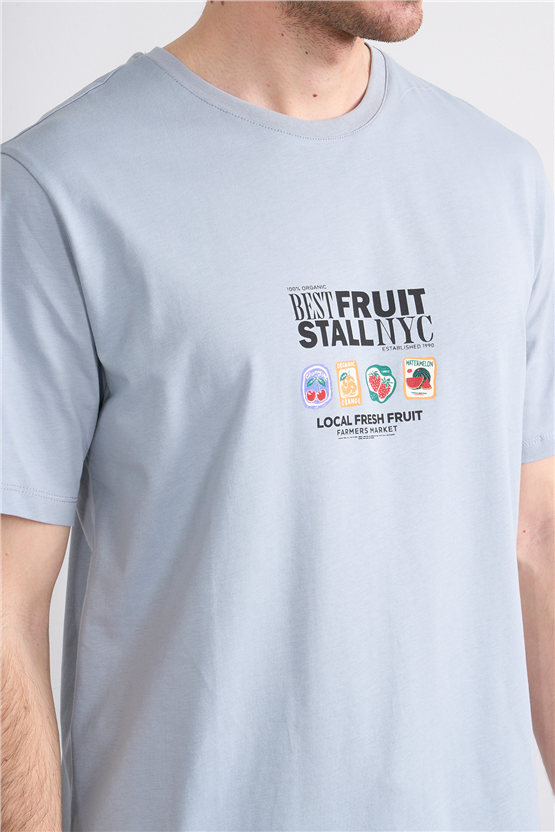 Çetinkaya Mentality 4304 Bisiklet Yaka Regular Baskılı T-shirt Açık Gri