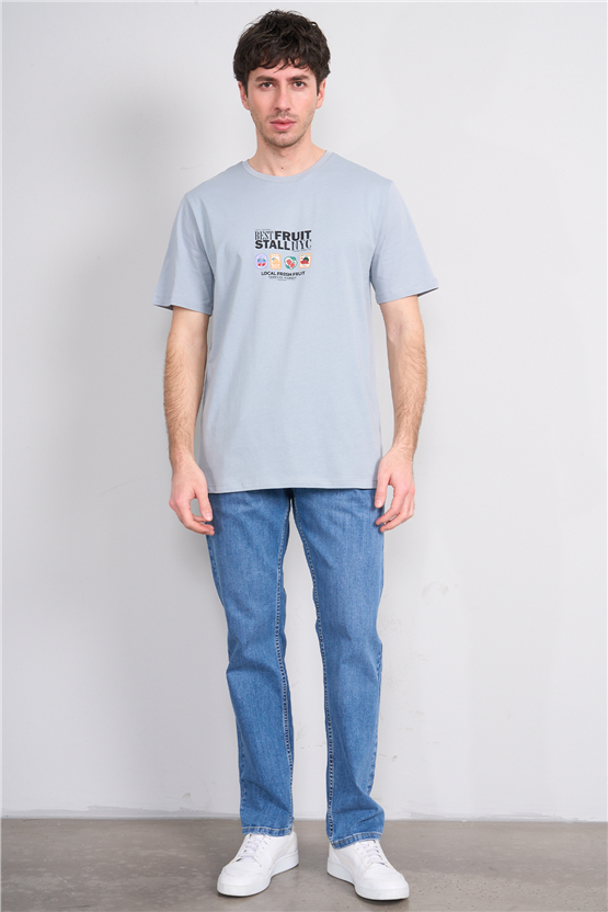 Çetinkaya Mentality 4304 Bisiklet Yaka Regular Baskılı T-shirt Açık Gri