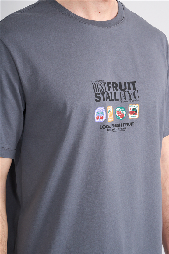 Çetinkaya Mentality 4304 Bisiklet Yaka Regular Baskılı T-shirt Koyu Gri