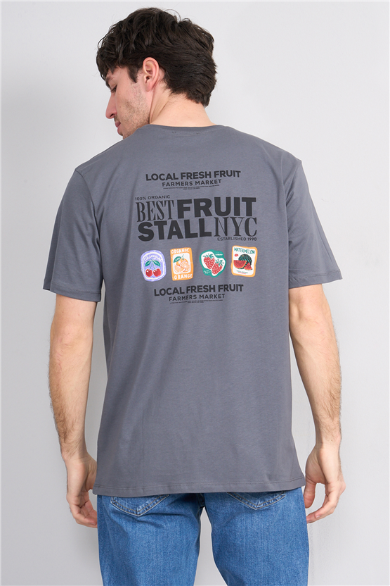 Çetinkaya Mentality 4304 Bisiklet Yaka Regular Baskılı T-shirt Koyu Gri