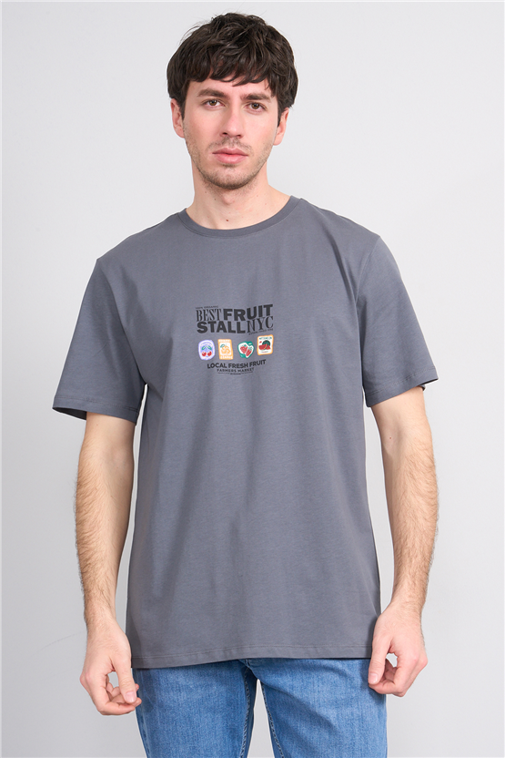 Çetinkaya Mentality 4304 Bisiklet Yaka Regular Baskılı T-shirt Koyu Gri