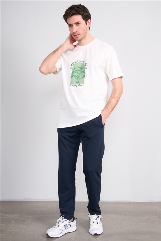 Çetinkaya Mentality 4378 Bisiklet Yaka Regular Baskılı T-shirt Krem