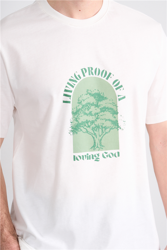 Çetinkaya Mentality 4378 Bisiklet Yaka Regular Baskılı T-shirt Krem