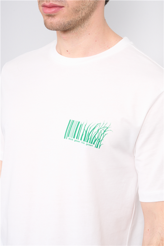 Çetinkaya Mentality 4382 Bisiklet Yaka Regular Baskılı T-shirt Krem