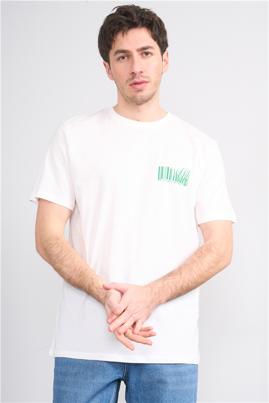 Çetinkaya Mentality 4382 Bisiklet Yaka Regular Baskılı T-shirt Krem