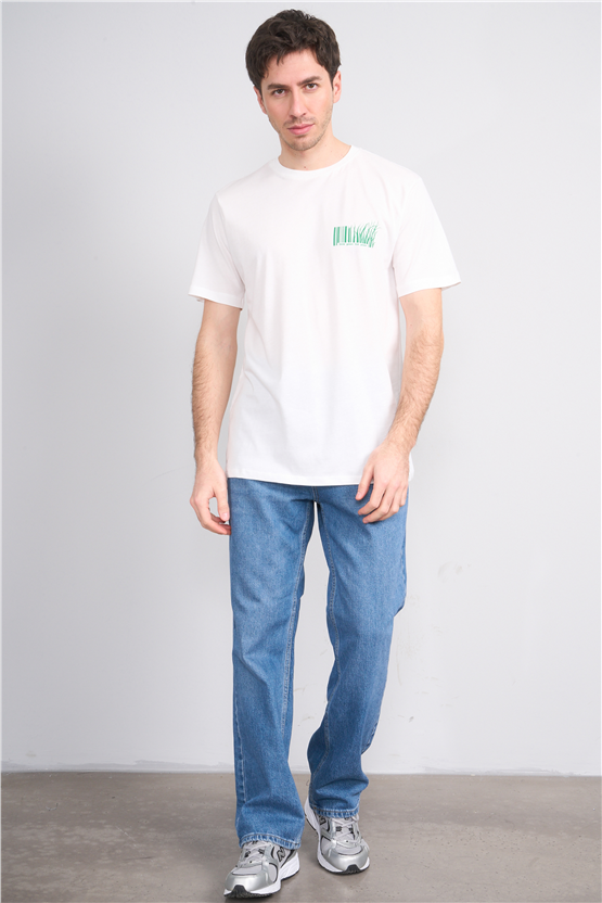 Çetinkaya Mentality 4382 Bisiklet Yaka Regular Baskılı T-shirt Krem