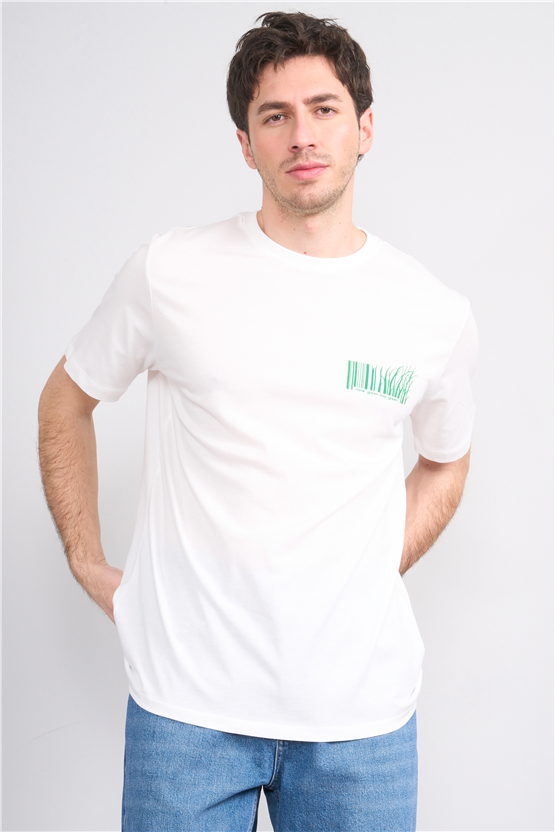 Çetinkaya Mentality 4382 Bisiklet Yaka Regular Baskılı T-shirt Krem