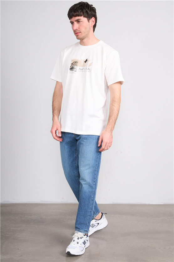 Çetinkaya Mentality 4383 Bisiklet Yaka Regular Baskılı T-shirt Krem
