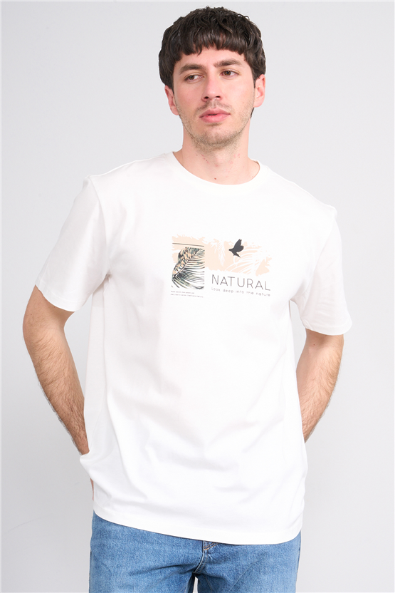 Çetinkaya Mentality 4383 Bisiklet Yaka Regular Baskılı T-shirt Krem