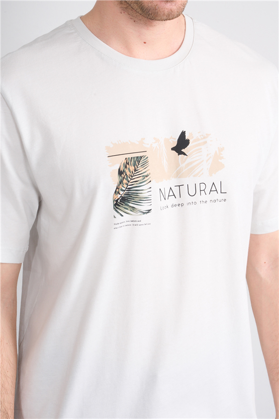 Çetinkaya Mentality 4383 Bisiklet Yaka Regular Baskılı T-shirt Taş