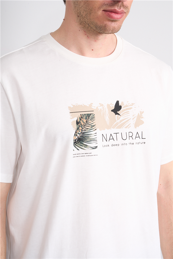 Çetinkaya Mentality 4383 Bisiklet Yaka Regular Baskılı T-shirt Krem