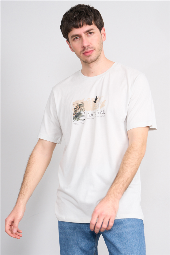 Çetinkaya Mentality 4383 Bisiklet Yaka Regular Baskılı T-shirt Taş