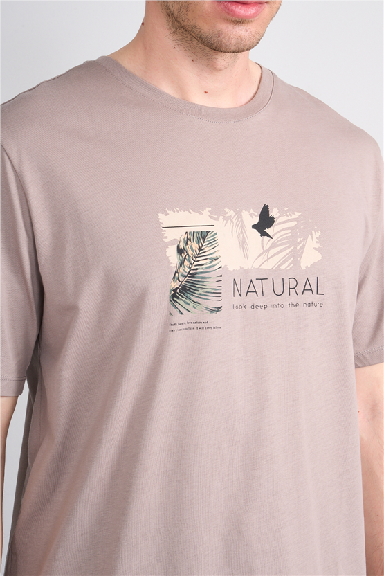 Çetinkaya Mentality 4383 Bisiklet Yaka Regular Baskılı T-shirt Koyu Vizon